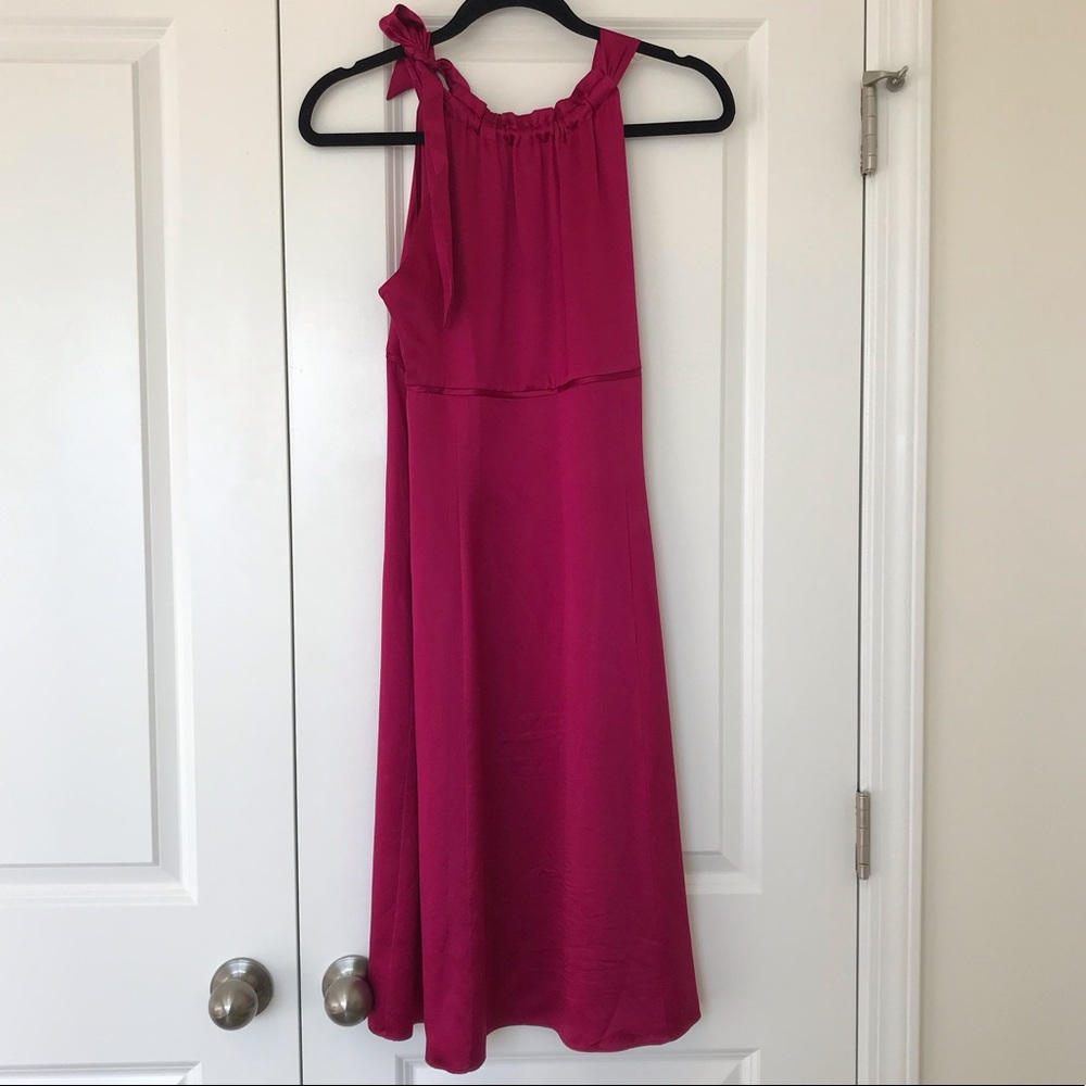 Magenta satin halter neck dress